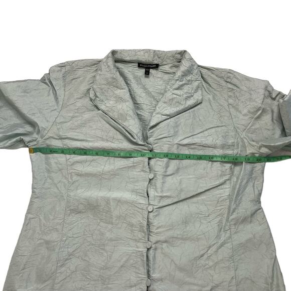 EILEEN FISHER Crinkle Silk Mint Green Button Front Blouse Size Medium #F9CD - Picture 8 of 10